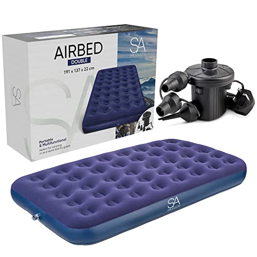 - SA Products Blow Up Bed | Double Airbed with Electric Air Pump | Waterproof Inflatable Mattress | Quick Inflatable Bed Air Mattress for Hiking, Travel, and Outdoors | (AC Pump) -