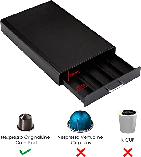 Amazon Basics Nespresso OriginalLine Coffee Pod Storage with 1 Drawer Holder, 50 Capsule Capacity, Black , ‎DHCD002