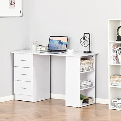 - HOMCOM Computer Desk | Writing Table | PC Workstation with 3 Storage Shelves and Drawers -