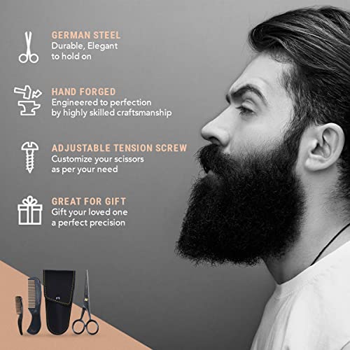 - ONTAKI 5" Beard Moustache Scissors | Professional German Steel Grooming Kit For All Body & Hair -
