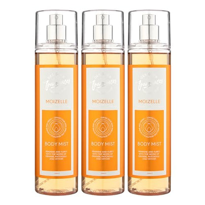 Designer Fragrances 3 Pack Moizelle Bundle - Women's Feminine Body Mist Spray Bottles - For Silky Soft, Beautifully Smelling Divine & Fresh Skin, Revitalizing, Hydrating - Great Gifts - 250ml