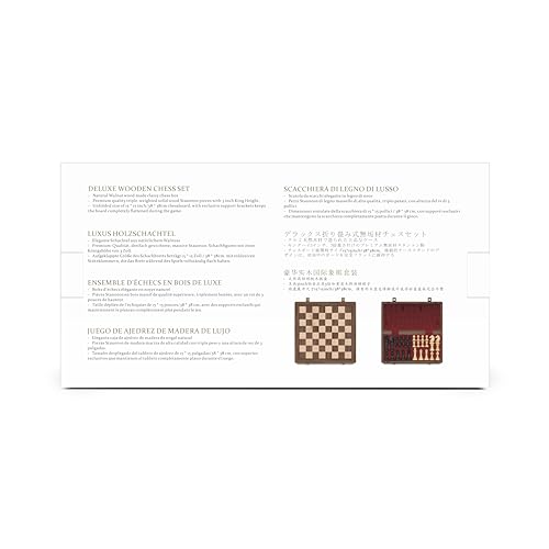 A&A 15 inch Wooden Folding Chess Set w/ 3 inch King Height Staunton Chess Pieces / 2 Extra Queens - Natural Walnut Wood