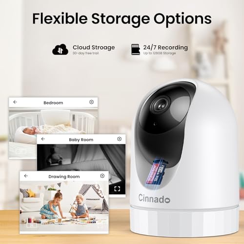 Cinnado WiFi Security Camera Indoor - 2K Pet Dog Cameras House Security with APP for Baby Monitor Home CCTV Wireless 360°, Motion Tracking, Smart Siren, IR Night Vision, Work with Alexa, D1