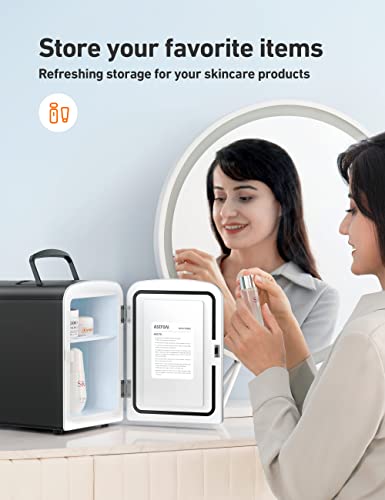 AstroAI Mini Fridge 4 Litre, 6 Can Portable AC+DC Power Cooler, for Bedrooms, Cars, Offices; Skincare, Makeup, Cosmetics, Food (Black)