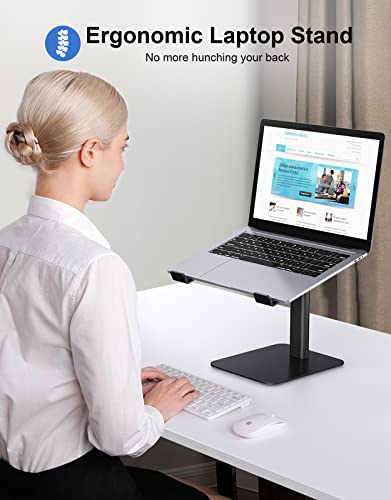 Babacom Laptop Stand for Desk, 8 Adjustable Height Aluminum Laptop Riser, Ergonomic Computer Stand Sit to Stand Laptop Cooling Pads Compatible with MacBook, Air, Pro and More 10"-16" Notebooks-Black