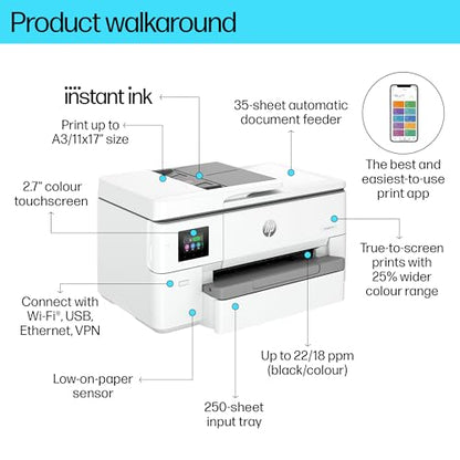 - HP OfficeJet Pro 9720e Wide Format All-in-One Printer | Colour | Printer for Small Office | Wireless | Print, Scan, ADF | Up To A3 | 3 Months Instant Ink Included | Easy Setup | Up To 3 Years Warranty -