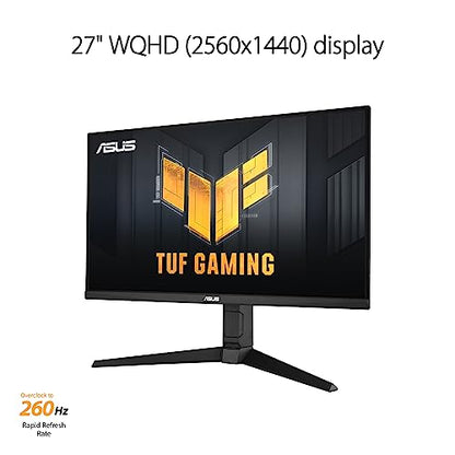 ASUS TUF Gaming VG27AQML1A Gaming Monitor – 27-inch, QHD(2560x1440), Overclock to 260Hz (native 240Hz), ELMB Sync, Freesync Premium™, 1ms (GTG), Variable Overdrive,100% sRGB, DisplayHDR™ 400