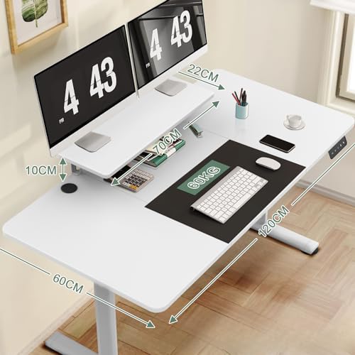 - TRIUMPHKEY | 120x60cm Height Adjustable Standing Desk | Monitor Shelves | Storage Desk -