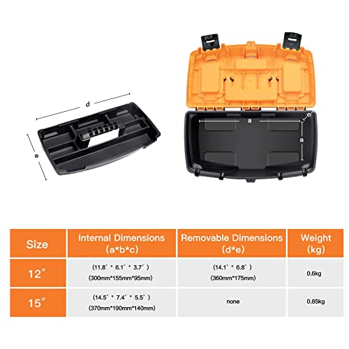 AIRAJ PRO Toolbox Storage,12"and15"Plastic Tool Box with Mini Organizer,Tool boxes with removable tray and anti-deformation plastic latch,Storage for Tools,Toys,Stationery and Decorations