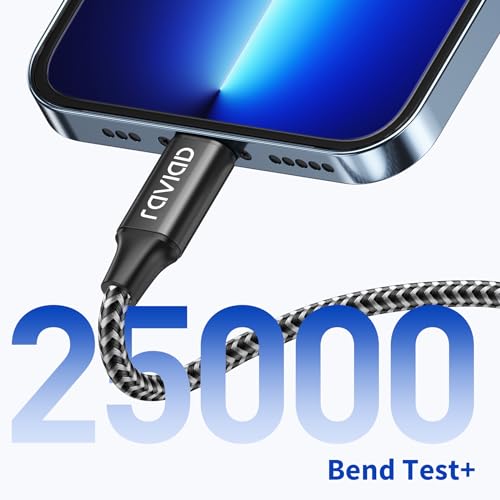 - RAVIAD iPhone Cable Short [1FT/30CM, MFi Certified] | Nylon Braided | Black -