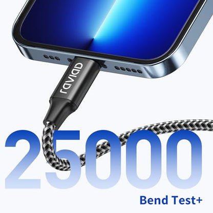 - RAVIAD iPhone Cable Short [1FT/30CM, MFi Certified] | Nylon Braided | Black -