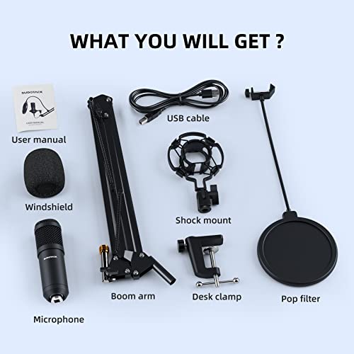 - SUDOTACK USB Streaming Podcast PC Microphone | Professional 192KHZ/24Bit Studio Cardioid Condenser Mic Kit -