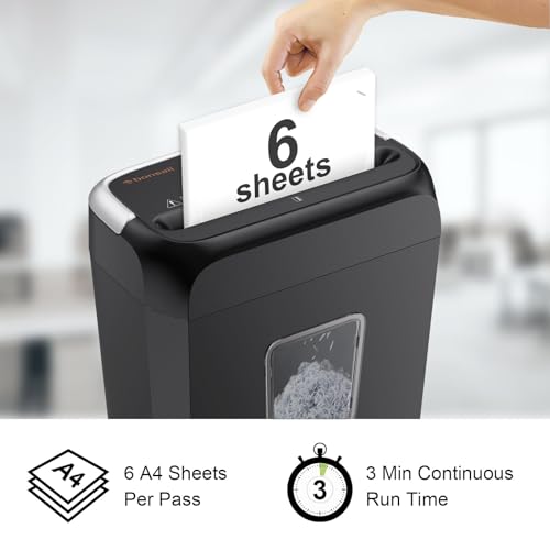 Bonsaii 6 Sheet Cross Cut Paper Shredder, Shreds Credit Cards, Staples, and Clips, Paper Shredder for Home & Small Office Use, Portable Handle Design, 13L Bin (C237-B Upgrade Version)