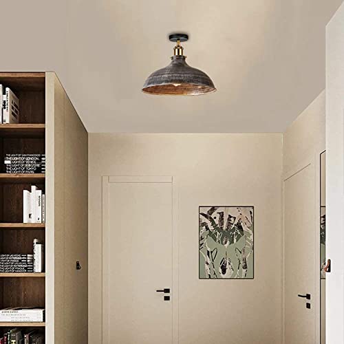 - Vintage Retro Industrial Semi Flush Mount Ceiling Light LED Lamp Fixture, Kitchen Light Ceiling, Metal Large Rustic Light Shade Pendant Lampshade Fitting for Bedroom, Farmhouse (Brushed Silver) -