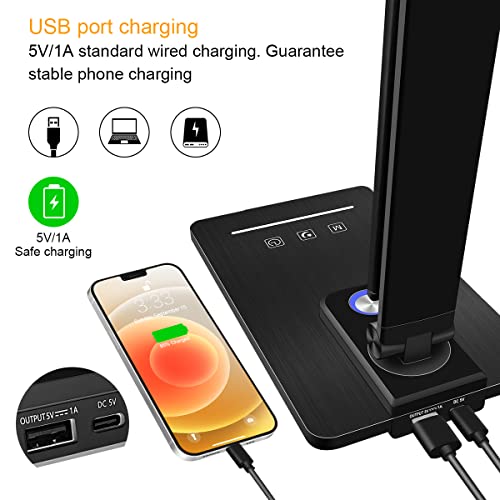Desk Lamp, Eye-caring Table Lamp with USB Charging Port, Dimmable Bedside Lamp With Night Light , 5 Light Modes x 10 Brightness Levels, Touch Control, for Home, Office ,Bedroom, Reading, Work, Study
