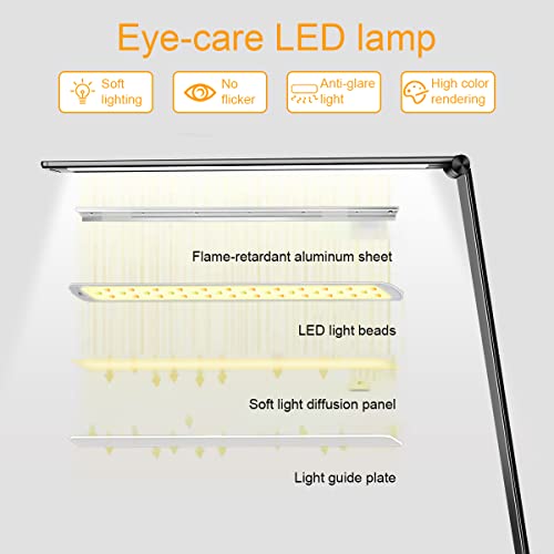 Desk Lamp, Eye-caring Table Lamp with USB Charging Port, Dimmable Bedside Lamp With Night Light , 5 Light Modes x 10 Brightness Levels, Touch Control, for Home, Office ,Bedroom, Reading, Work, Study
