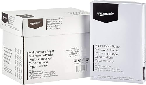 Amazon Basics Multi-purpose Copy Printer Paper, A4 80 gsm, 2500 Count (Pack of 5), White