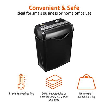 Amazon Basics 5-6 Sheet Cross Cut Paper and Credit Card Shredder with 14.3L Bin for Business & Home Office Use with Reverse Function, Black