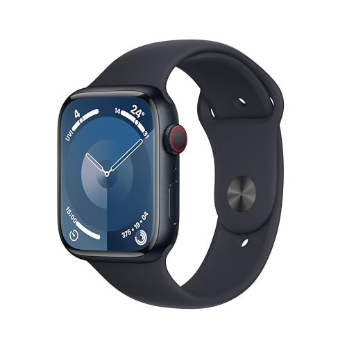 Apple Watch Series 9 [GPS + Cellular 45mm] Smartwatch with Midnight Aluminum Case with Midnight Sport Band S/M. Fitness Tracker, Blood Oxygen & ECG Apps, Always-On Retina Display, Water Resistant