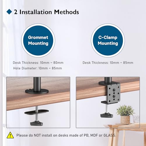 BONTEC Dual Monitor Stand, Adjustable Monitor Arm Desk Mount for 13-27 Inch Screens, Ergonomic Dual Monitor Stands, Height Adjustable Dual Monitor Arm Bracket with 360° Rotation, and Full Motion Tilt