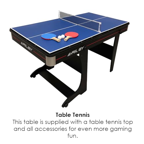 - Riley 5ft Folding Pool Table | Supplied with Balls & Cues & Matching Table Tennis Top | Converts into Desk -