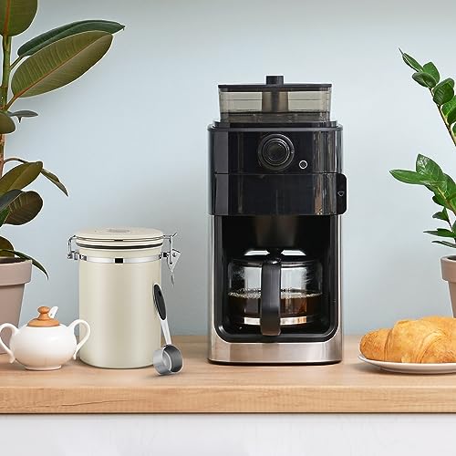 BEZORR 1800ML Airtight Coffee Canister, Stainless Steel Airtight Coffee with Date Tracker, CO2 Valve and Measure Spoon, Canister Kitchen Cereal Storage Jar for Beans/Tea/Sugar/Cereal