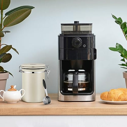 BEZORR 1800ML Airtight Coffee Canister, Stainless Steel Airtight Coffee with Date Tracker, CO2 Valve and Measure Spoon, Canister Kitchen Cereal Storage Jar for Beans/Tea/Sugar/Cereal