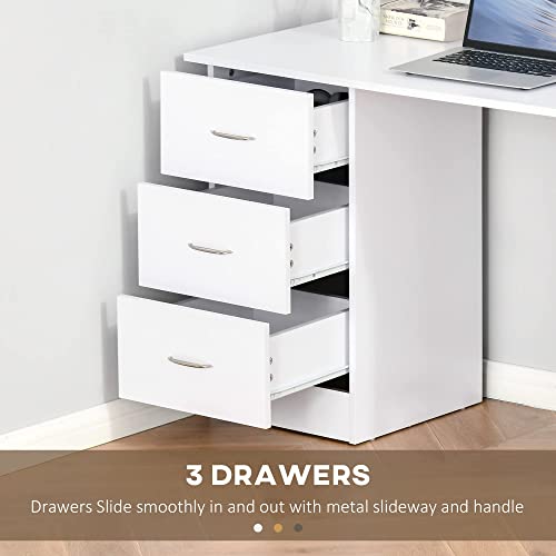- HOMCOM Computer Desk | Writing Table | PC Workstation with 3 Storage Shelves and Drawers -