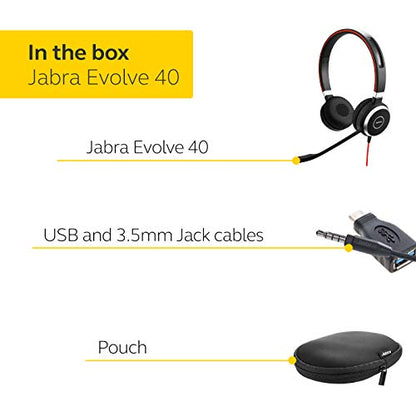 - Jabra Evolve 40 MS Stereo Headset | Microsoft Certified Headphones for VoIP Softphone | Passive Noise Cancellation -