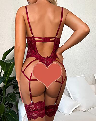 - Donnalla Women Lingerie Set | Garter Belt Sexy Lace Bodysuit -