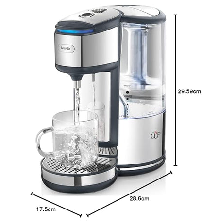 Breville BRITA HotCup Hot Water Dispenser, Integrated Water Filter, 1.8L with 3kW Fast Boil & Variable Dispense, Energy-efficient use, Stainless Steel [VKJ367], Silver/Black