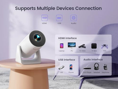 - Mini Projector【Auto Keystone & Short Throw】| 15000 Lumen WiFi Bluetooth Portable Phone Projector 4K -