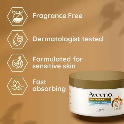 Aveeno Skin Renewal Smoothing Cream (1x 300ml), with Nourishing Prebiotic Oat, 6% Naturally-Derived PHA & Smoothing Niacinamide, Nourishing Skin Cream to Smooth, Even, and Brighten the Complexion