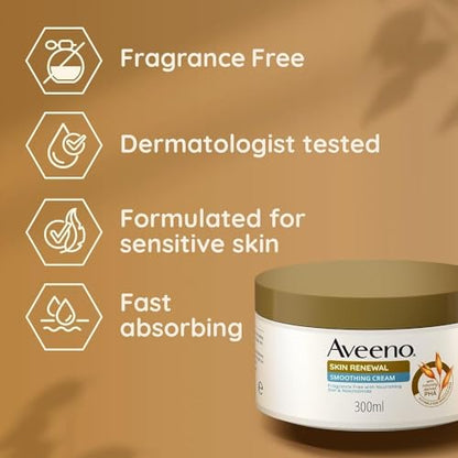 Aveeno Skin Renewal Smoothing Cream (1x 300ml), with Nourishing Prebiotic Oat, 6% Naturally-Derived PHA & Smoothing Niacinamide, Nourishing Skin Cream to Smooth, Even, and Brighten the Complexion
