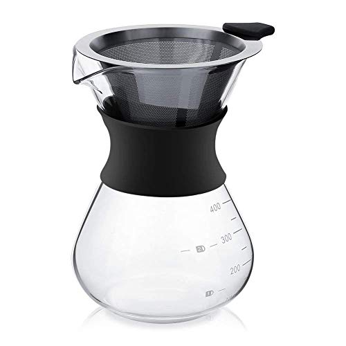 - YunNasi Pour Over Coffee Maker Glass Hand Drip Coffee Brewer Set Coffee Filter Jug with Permanent Filter (400ml)