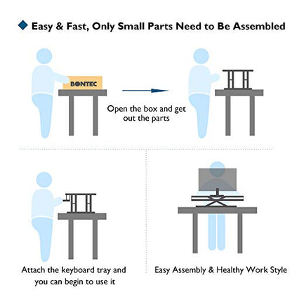 BONTEC Standing 32inch/800mm Desk Converter, Height Adjustable Dual Tiered Computer Workstation, Ergonomic Sit Standing Converter with Platform for PC Computer Screen, Keyboard, Laptop up to 15kg