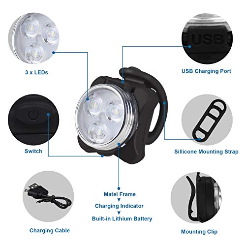 Balhvit Bike Light Set, Super Bright USB Rechargeable Waterproof Mountain Road Safety & Easy Mount LED Bicycle Lights, USB Cycling Front & Rear Light