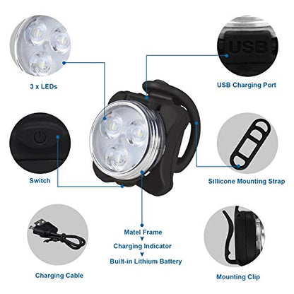 Balhvit Bike Light Set, Super Bright USB Rechargeable Waterproof Mountain Road Safety & Easy Mount LED Bicycle Lights, USB Cycling Front & Rear Light