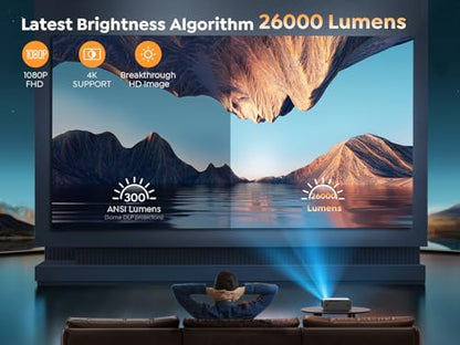 - Auto Focus & Keystone Projector 4K, 26000 Lumens FHD 1080P Portable Projector