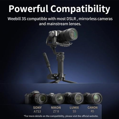 - Zhiyun Weebill 3S, Camera Stabilizer,3-Axis Gimbal for DSLR and Mirrorless Camera, Professional Video Stabilizer for Sony Canon Nikon Panasonic Fujifilm