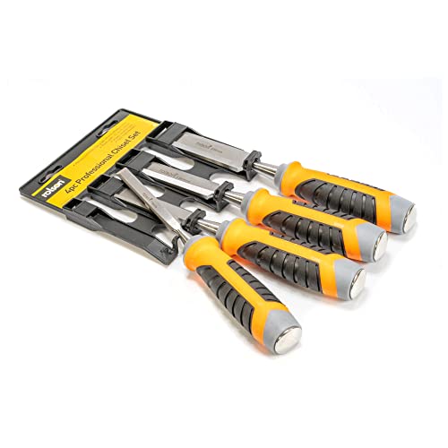 - Rolson 56135| 4pcs | CRV Wood Chisel Set | Black/Orange -