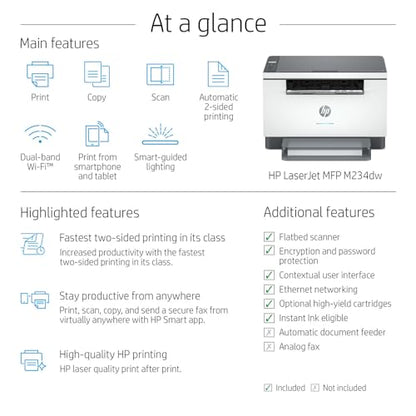 - HP LaserJet M234dw Wireless Black & White Multi-function Printer -