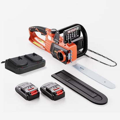 AIVOLT 12 Inch Electric Chainsaw, 40V Lightweight Cordless Chainsaw with Oiler System for Wood Cutting Tree Pruning Branches Trimming, Auto-Tension and Anti-Vibration (2Pcs Batteries)