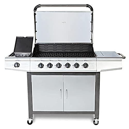 Cosmogrill barbecue 6+1 Pro Gas Grill BBQ (Silver with Cover)