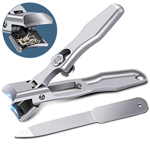 2024 New Nail Clippers for Thick Nails - DRMODE Wide Jaw Opening Nail Clippers with Catcher,Large Toenail Clippers Heavy Duty Nail Cutter with Sharp Curved Blade for Men Senior