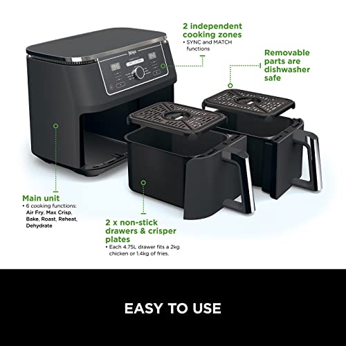 - Ninja Foodi MAX Dual Zone Digital Air Fryer | 2 Drawers | 9.5L | 6-in-1 -