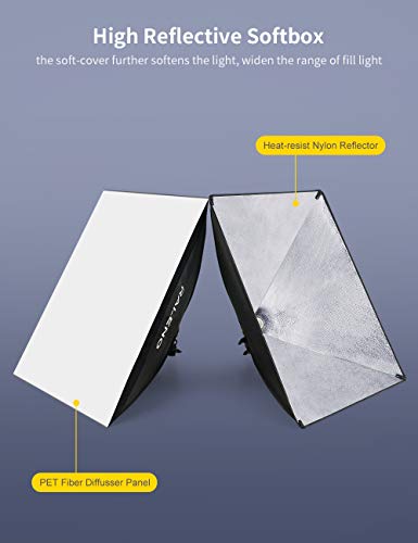 - RALENO® Softbox Lighting Kit | 2×20’’×20’’ Photography Studio Lighting with 50W 5500K LED Bulbs -