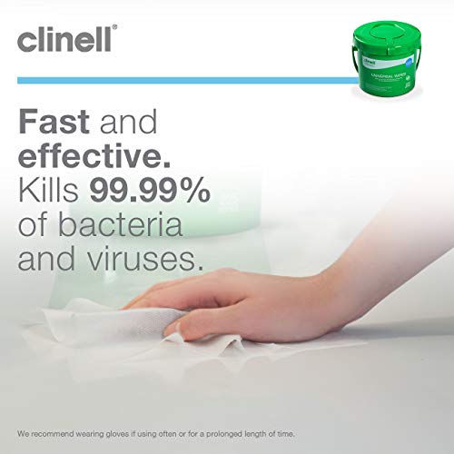 Clinell Universal Cleaning and Disinfectant Wipes Bucket - Pack of 225 - Multi Purpose Wipes, Kills 99.99% of Germs, Effective from 30 Seconds