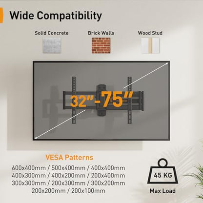 - PERLEGEAR TV Wall Bracket | 822 mm Long Arm for  | 32-75 Inch TVs | 45 kg -