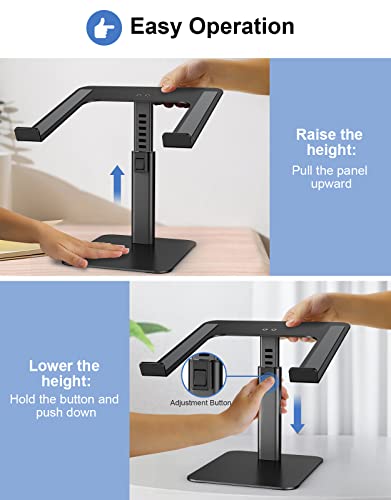Babacom Laptop Stand for Desk, 8 Adjustable Height Aluminum Laptop Riser, Ergonomic Computer Stand Sit to Stand Laptop Cooling Pads Compatible with MacBook, Air, Pro and More 10"-16" Notebooks-Black
